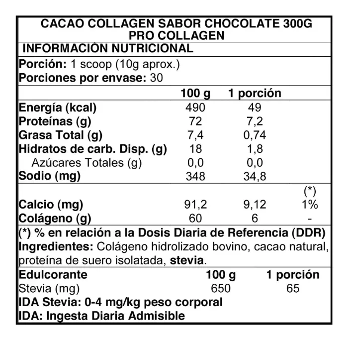 Información nutricional de Cacao Collagen 300 g