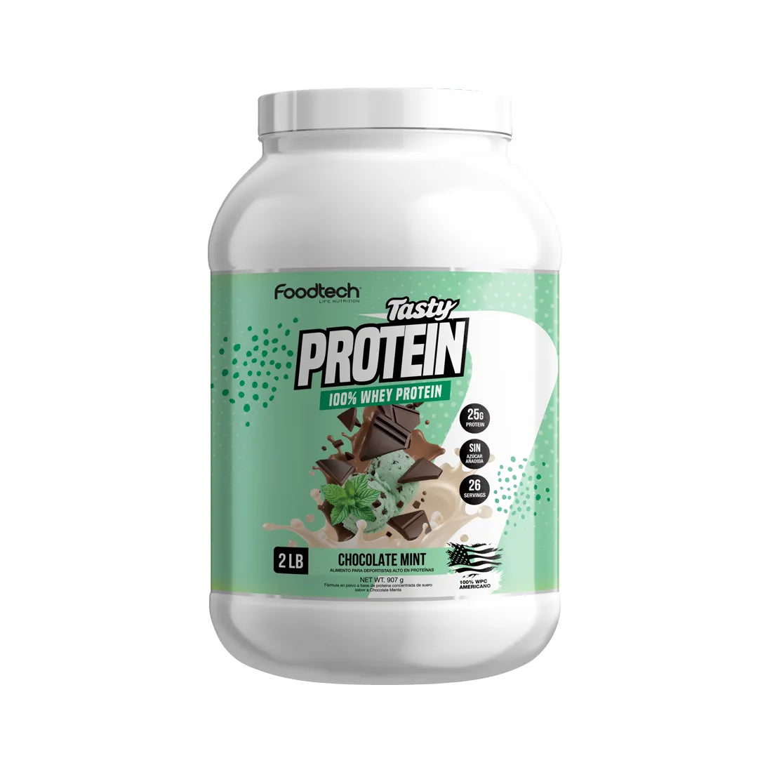 Foodtech Tasty Protein 100% Whey 2lbs Chocolate Mint